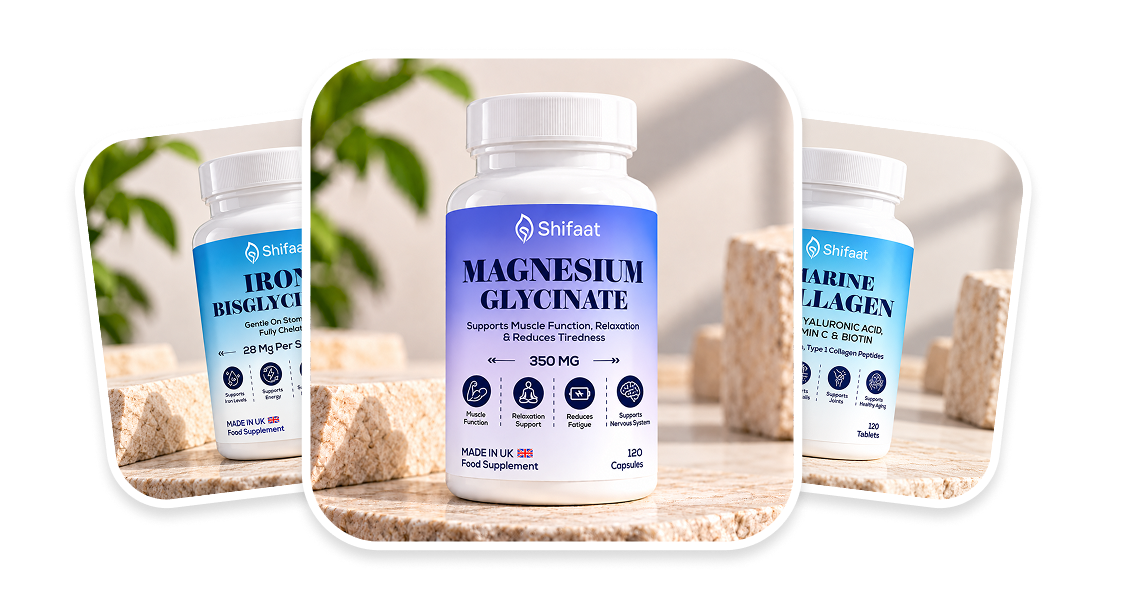 Three premium wellness supplement containers